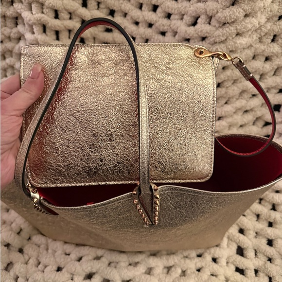 Christian Louboutin Metallic Silver Tote with Red Accents - Picture 3 of 4